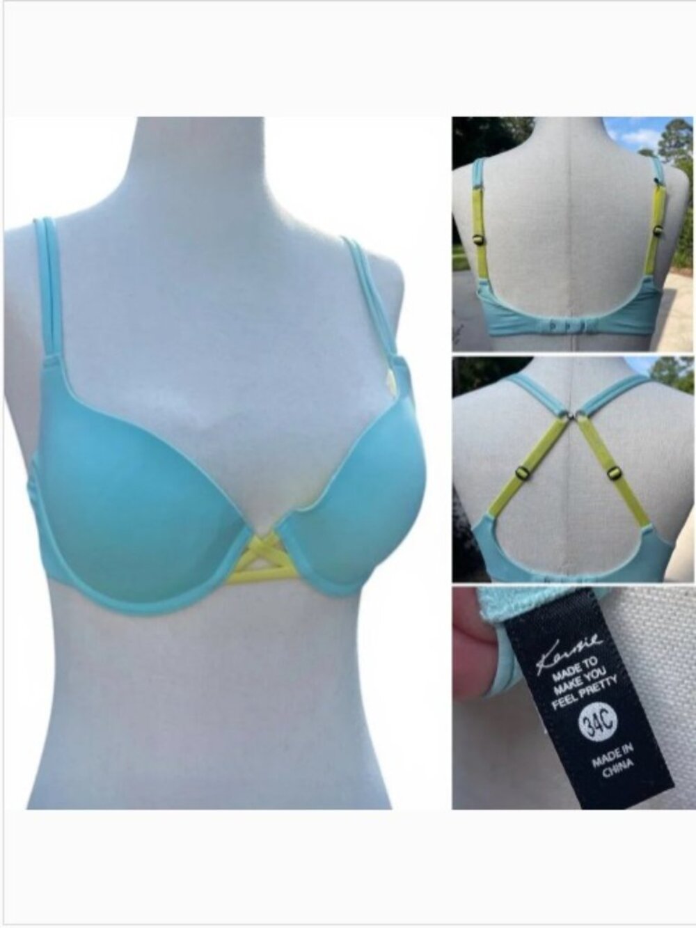 Y2K Colorblock Demi Bra 34C Racerback option KENSIE Surf Core Kidcore Indie Neon